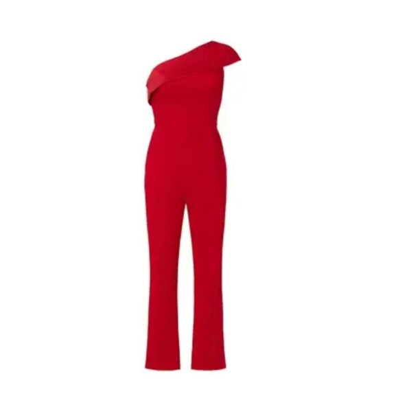 Adrianna Papell One Shoulder Jumpsuit Red 14 - Picture 7 of 16